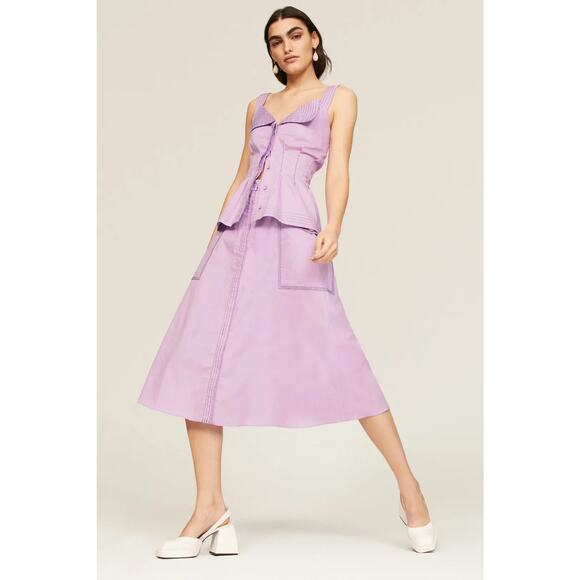 Hofmann Copenhagen Elina Skirt Organic Cotton A-Line Midi Purple Size Small - Picture 5 of 16